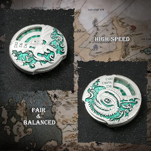 DNDND Dragon Roulette Spinner Metal Dice 7-in-1 Fidget Spinner DND Dice Set with Gorgeous Gift Box for Dungeons and Dragon and Tabletop Game (Silver with Green) - color: Dragon Silver Green