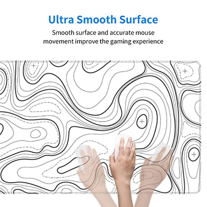 White Topographic Contour XL Gaming Mouse Pad Extended Long Large Mousepad with Stitched Edges Laptop Desk Pad Computer Keyboard PC Mouse Mat Nonslip Rubber Base for Company Office Gamer - color: White Topographic, size: 31.5" x 11.8"