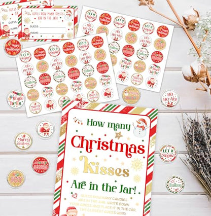 ALodr Guess How Many Christmas Kisses Game, How Many Kisses Standing Sign 50 Guessing Cards 180 Christmas Kisses Stickers, Christmas Games for Adults, How Many Kisses Christmas Game Set for Christmas - color: Christmas 01