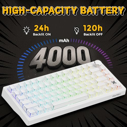 DAREU FLEX75 Gasket Wireless Mechanical Keyboard with Knob-Comic | Tri-mode,Hot Swap,75% Custom Gaming Keyboard with PBT Keycaps,RGB Backlit for Mac/Win - color: White Shadowfold