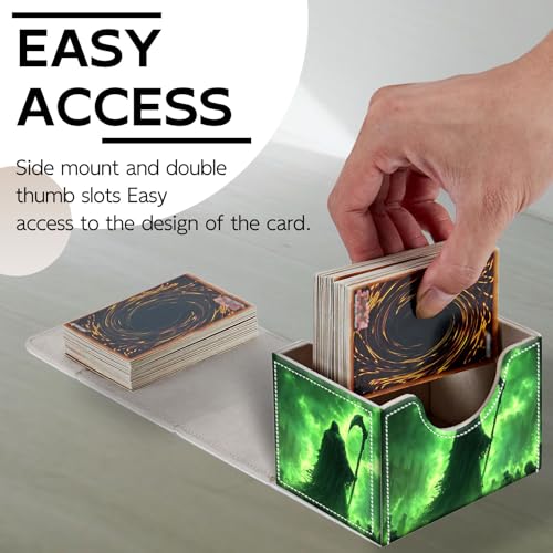 Trading Card Storage Box, Holds 100+ for MTG Cards, PU Leather with Magnetic Closure, Green Reaper in Haunted Gothic City Durable Deck Box for Magic the Gathering, Trading Card Games - color: Green Reaper in Haunted Gothic City