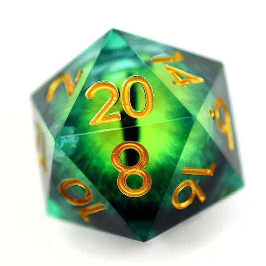 BESCON Dragon's Eye Sharp Edged Polyhedral Dice Set of 7, Handmade Dragon's Eye Dice for Role Playing Game - color: Green Eye Set
