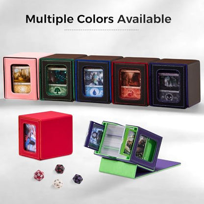 MTG Commander Deck Box with Dual Display Windows and Dice Tray | Fits 100 Double-Sleeved Cards, PU Leather, 2 Magnetic Card Holders, 2 Dividers, Black & Red - color: 2. Black & Red