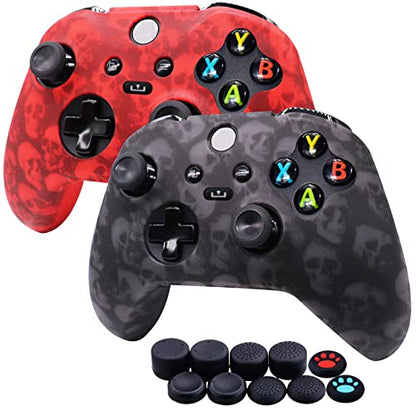 Jusy [2 Pack] Compatible with Xbox Series X/S Controller Soft Silicone Cover Skin, Sweat-Proof Dust-Proof Anti-Slip Case Cover Protective Accessories Set, with 10 Thumb Grips (Comic Skulls) - color: Comic Skulls