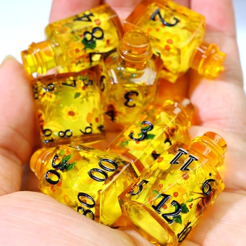 XENOLUX DND Dice Set Polyhedral Novelty Resin Dice - Fantasy Elixir Bottle Shape with Bee & Floral Inclusions, Easy to Read Black Numbers for Dungeons, RPG abletop Games-BOT3 - color: Bot3
