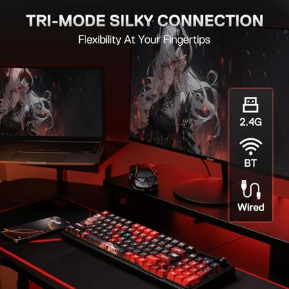 Redragon K719 PRO Wireless Gasket Gaming Keyboard w/Hype Screen & Knob, 95 Keys Mechanical Keyboard, Easy-Control 1.14’’ TFT Info Display, 5-Layer Noise Dampening, Custom Linear Switch, Anime Edition - color: Ember Queen