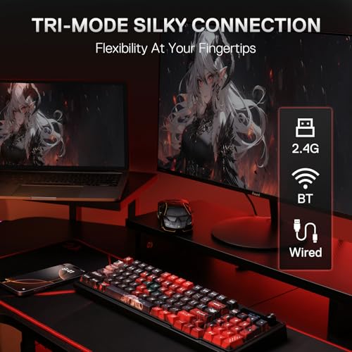 Redragon K719 PRO Wireless Gasket Gaming Keyboard w/Hype Screen & Knob, 95 Keys Mechanical Keyboard, Easy-Control 1.14’’ TFT Info Display, 5-Layer Noise Dampening, Custom Linear Switch, Anime Edition - color: Ember Queen