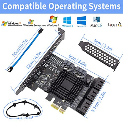 PCIe 8-Port SATA Controller Card (6 Gbps, Compatible with Windows, MAC, Linux) with 8 SATA Cables and Low Profile Bracket - color: PCIE SATA 8 port