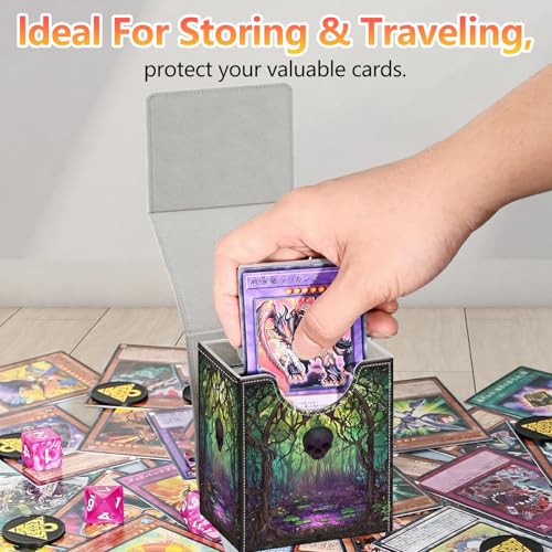 Card Deck Box, Card Storage Box Fits 100+ Single Sleeved Cards, Large Capacity PU Leather with Strong Magnet for Magic Commander TCG/CCG, Skull Swamp - color: Skull Swamp