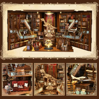 MiniCity Beyond Library Book Nook Kit, Wooden Miniature House with LED | 1074-piece wood/paper/plastic kit with LED and dust cover; glue/tools included; 8-10 hr build for shelf decor, ages 14+. - style: Beyond Library Max