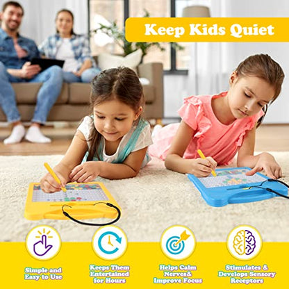 Magnetic Drawing Board for Kids, Toddler Magnet Doodle Board with 2 Pens, Magnetic Dot Art, Fine Motor Skills Toys, Airplane Travel Essentials Toys for Boys Girls (Yellow Cat) - color: Yellow Cat