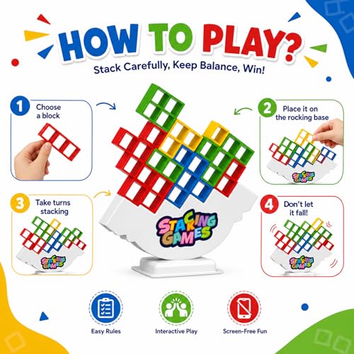 48PCS Balance Stacking Game, 2 Players Tower Board Toy for Adults & Kids, Family Party Travel Game, Team Building Blocks