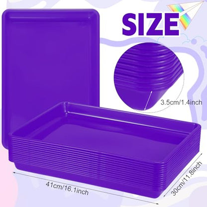 Maitys 15 Pack Plastic Art Trays 12 x 16 Inch Activity Crafts Trays Sensory Tray DIY Projects, Painting, Beads, Jewelry Office Home Organizer Arts and Crafts Supplies(Purple) - color: Purple