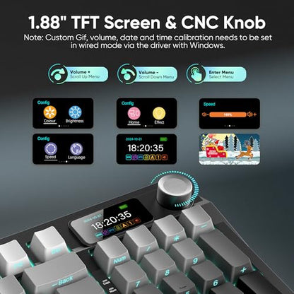 RedThunder K95 Wireless Mechanical Keyboard,TFT Screen & Knob, Trip-Modes Connection, Gasket Custom Hot-Swap Keyboard, RGB Backlit, Pre-lubed Linear Switches, Side Printed PBT Keycaps, Gray Gradient - color: Gradient Gray