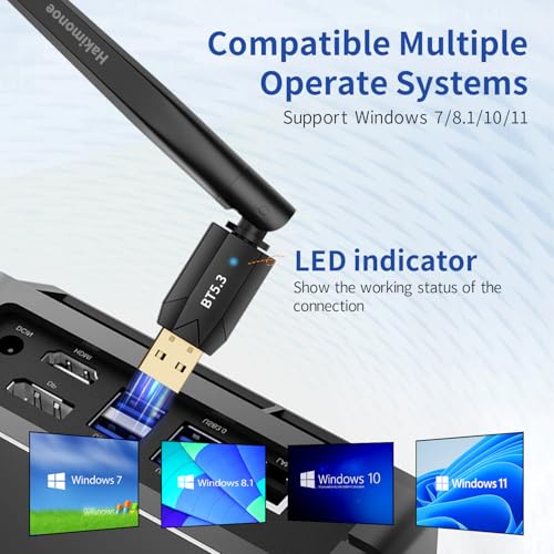 Long Range USB Bluetooth 5.3 Adapter for PC, Wireless Dongle Enhanced Antenna for Laptop Desktop Computer Windows 11 10 8.1 7, Linux, Pair n Play Headphones Speaker Mice Keyboard Controller - style: BT5.3-150M Long Range-BU03