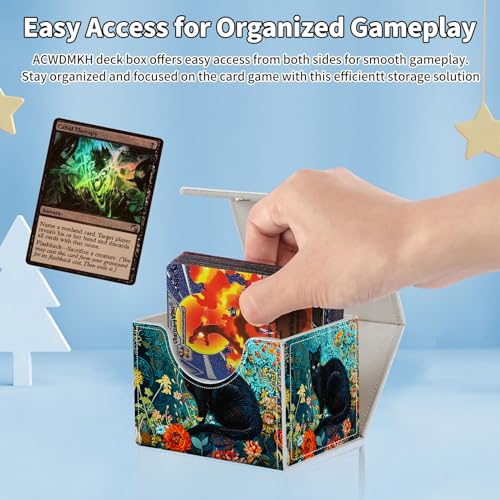 for MTG Commander Deck Box,Card Deck Box for Trading Yugioh MTG,Fits 100 Double Sleeved Cards,PU Leather Strong Magnet Case for Magic Commander TCG CCG,Cat Flower - color: Cat Flower