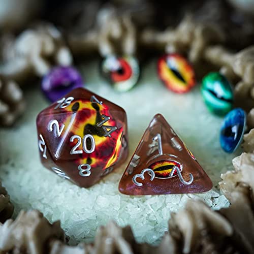 Cusdie 7-Die DND Dice, Polyhedral Dice Set Filled with Eyeball, for Role Playing Game D&D Dice (Brown Eyeball) - color: Brown Eyeball