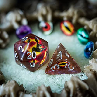 Cusdie 7-Die DND Dice, Polyhedral Dice Set Filled with Eyeball, for Role Playing Game D&D Dice (Brown Eyeball) - color: Brown Eyeball