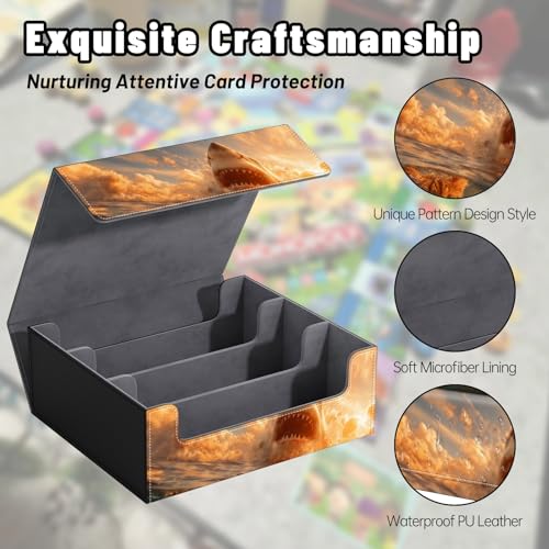 DEGDFSGR Card Game Storage Box for TCG MTG Commander Deck Box MTG Card Box Organizer Trading Card Case Magnetic Closure Creative Pattern Up to 2400 Cards, Cat Shark Ocean Sunset - color: Cat Shark Ocean Sunset