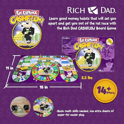Rich Dad Cashflow Spanish Board Game with Message from Robert Kiyosaki, Up to 6 Players - Fun and Educational Learning Games for Friends and Family - style: Spanish Version