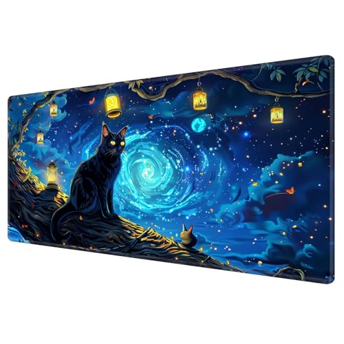 Large Gaming Playmat Compatible with MTG, Seamless Card Game Mat with Stitched Edges, 23.6 x 13.7 in Natural Rubber Desk Pad with Transparent Drawstring Bag, A Mysterious and Stealthy Feline - color: A Mysterious and Stealthy Feline, size: 24"X14" Regular