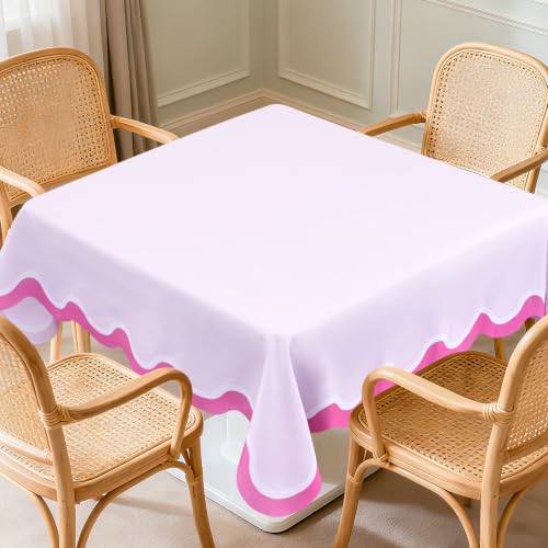 55 x 55 in Mahjong Tablecloth, Scalloped Card Table Mat, Multi Purpose Game Table Cover, Mahjong Party Decoration for Beginners, Lovers, Card, Board Tile Games, Poker, Dominoes (Pink) - color: Pink Scalloped