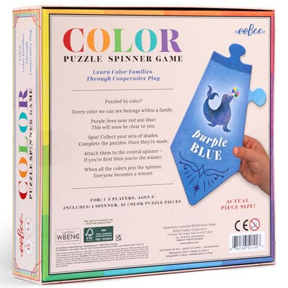 eeBoo: Color Puzzle Spinner Game - 24 Color Puzzle Pieces, Learn Color Families, Educational Cooperative Childrens Game, Kids Ages 3+, 1-3 Players - style: Color Puzzle