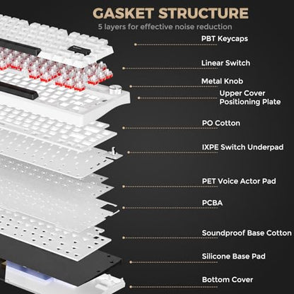 DAREU FLEX75 Gasket Wireless Mechanical Keyboard with Knob | Tri-mode,Hot Swap,75% Custom Gaming Keyboard with PBT Keycaps,RGB Backlit for Mac/Win - color: White