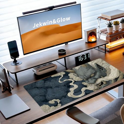 Japanese Gaming Mouse Pad, Large Mousepad XL Extended Demon Desk Mat with Non-Slip Rubber Base, Laptop Big Desk Pad, Computer Keyboard Mat for Gamers, Office&Home, 31.5x11.8in - color: Grimace