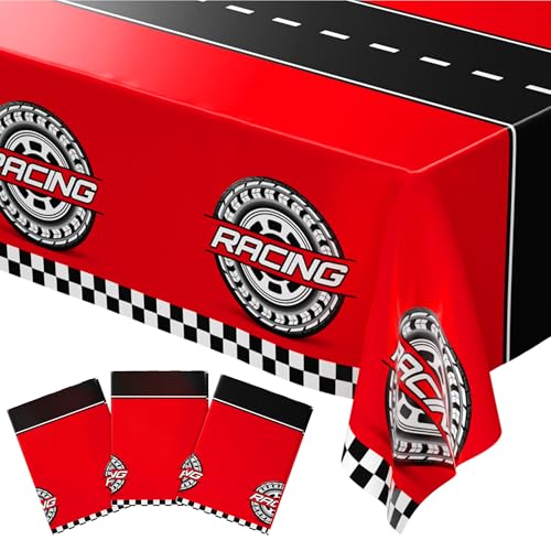 Blue Orchards Car Racing Table Cover (Pack of 3) 108" x 54" – Race Car Birthday Party Decorations, Immersive Birthday Party Decor, Accent and Backdrop, Gift Wrap, Multi Purpose Party Accent - color: Car Racing (Pack of 3)