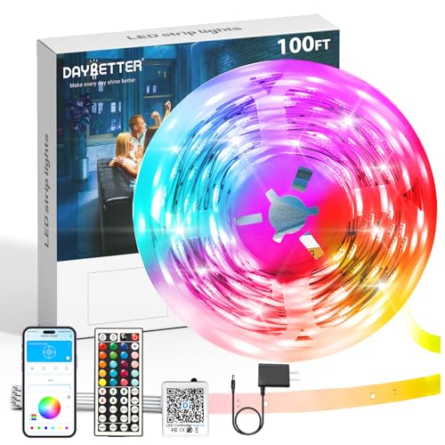 DAYBETTER Led Lights for Bedroom 100 ft, Led Strip Lights, Led Light Strips with Remote and App Control, Music Sync RGB Color Changing Led Lights for Room Decoration - size: 100ft