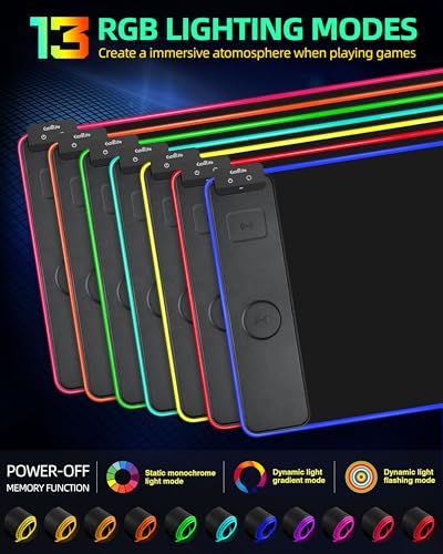 Wireless Charging Mouse Pad, RGB Gaming Desk Mat, 31.5"x15.7" | Large Desk Pad, 13 Light Modes, Ultra-Smooth Surface, Non-Slip Base, Waterproof Computer Keyboard Mat for PC, Laptop, Black - color: Black