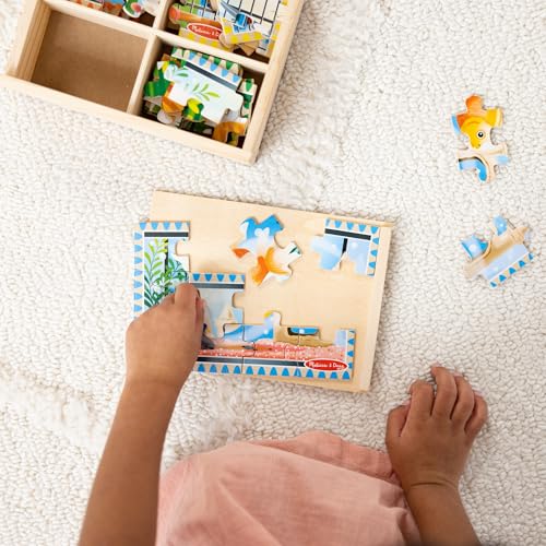 Melissa & Doug 4‑in‑1 Wooden Pets Jigsaw Puzzle Set, 48 Pieces with Storage Box, Toddler Puzzle Toy for Kids Ages 3+ - FSC Certified - style: Pets