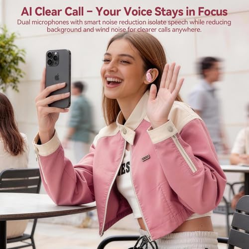 Active Noise Cancelling Ear Buds Wireless Earbuds 80H Playtime Bluetooth Headphones with LED Display Case, Hi-Res Audio Clear Calls Earphones with Over Ear Hooks for Running Gym Workout Rose Gold - color: Rose Gold