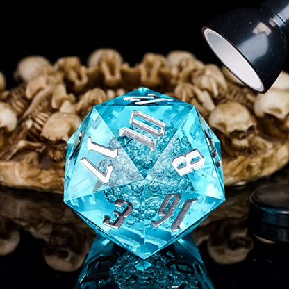 55mm 20 Sided DND Dice, Giant D20 D&D Polyhedral Dice Large D20 with Die Gift Box for D&D, RPG Table Games (Transparent Blue Bubbles) - color: Transparent Blue Bubbles