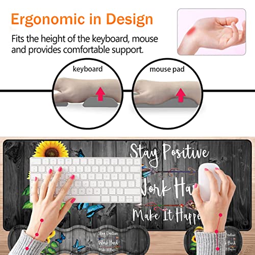 Large Gaming Mouse Pad, Keyboard Wrist Rest + Mouse Wrist Pad + Coaster + Mini Hook Desk Pad Set, Memory Foam, Non-Slip Base. Suitable for Office and Home - Sunflower Inspirational Quote - color: Fok-fo1-mouse -012