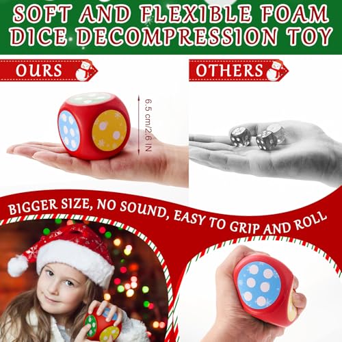 Fullhawl 4 Sets Christmas Exchange Game Dice, 2.6 Inch Santa Swap Gift Christmas Group Party Game for Family Board Xmas Large Foam Dice White Elephant Gift Exchange