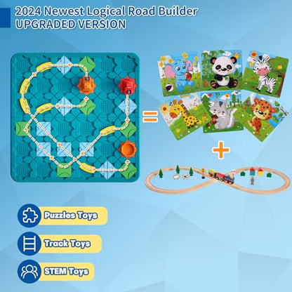 Kids Board Games Learning Toys, STEM Educational Logic Kits with 200+ Challenges & 4 Difficulty Levels, Brain Puzzles Maze Games for Boys Girls Ages 3-10 Birthday Gifts - color: Blue