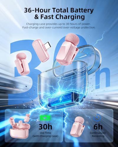 mini 2 Wireless Lavalier Microphones for iPhone 16/17 & Android, AI Noise Cancellation, App Control, 30H Battery with Charging Case, Lapel Microphone Wireless for Video Pink - color: Pink