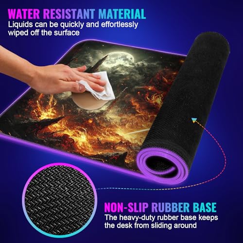 RGB Gaming Mouse Pad Large Extended Desk Mat 35.4x15.7in XXL XXXL Mousepad LED Light Up Keyboard Mat PC Gamer Desk Pad Gaming Accessories Extra Big Mouse Mat for Desk - Hellfire Crusader - color: Hellfire Crusader