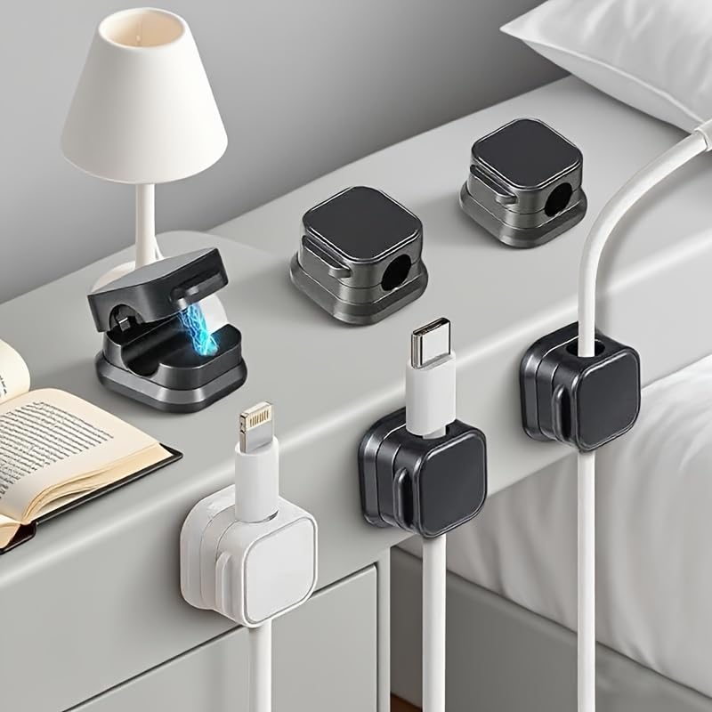 Set of 8 Cable Organizer Clips, No Drilling Required, Self-Adhesive Cable Holder Storage Sockets, Network Wires Cable Clips, Wiring Clips, No-Nail Cable Management (White-8pcs) - color: White-8pcs