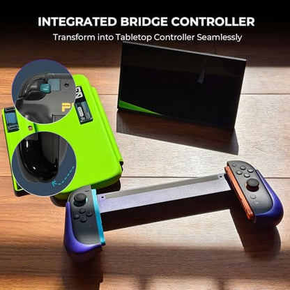 Plenbo FoldeX Switch 2 Grip Case with Detachable Flip Cover- Purple/Green | Dockable Ergonomic Handheld Protective Hard Shell for Nintendo Switch 2, 3-Mode Compatible Joy-Con 2 Controller Grip - color: Neon Purple & Green