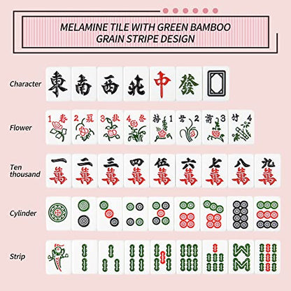Chinese Pink 1.17 inches Compact Mahjong Set, Travel Small Size, 144 + 8 Blank Melamine Tiles, with Portable Travel Handbag Complete Mahjong Game Set - color: Pink