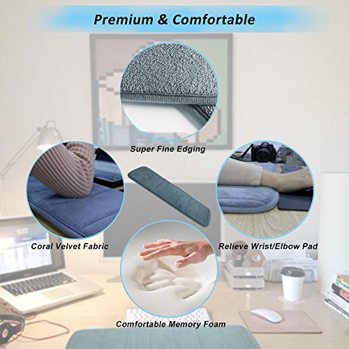 CREATIEE-PRO Upgraded Computer Wrist Elbow Pad Desktop Keyboard Arm Rest | Premium Memory Cotton Support Mat for Office Desktop Working Gaming - Less Elbow Pain(Long-Sized, 7.9 x 31.5 inch), Grey