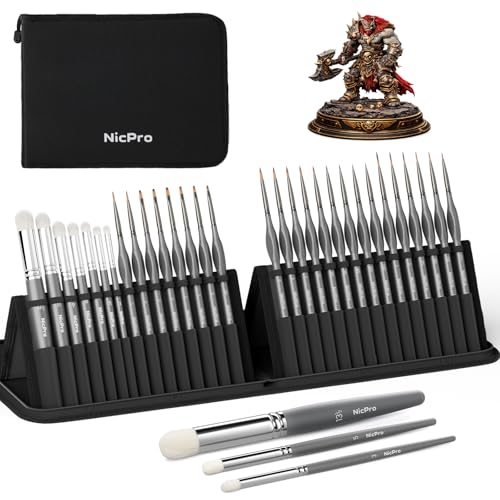 Nicpro Miniature Paint Brushes Dry Brush, 30 PCS Model Paint Brush Set | For Acrylic, Oil, Watercolor, Detail Paint Brushes for Model, Miniature Painting & Paint by Numbers, with Nylon Brush Case - size: 30 PCS