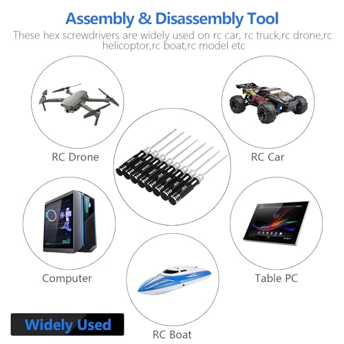 RC Tool Kit,Hex Screwdriver w/3/23",5/64",1/16",0.05",1.5/2.0/2.5/3.0mm | 8 Pcs Hexagon Allen Precision Screwdriver Set Compatible with Traxxas Arrma RC Cars RC Model Car Helicopter - color: Black