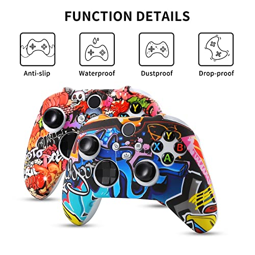 [2 Pack] Jusy Compatible with Xbox Series X/S Controller Soft Silicone Cover Skin, Sweat-Proof Anti-Slip Dust-Proof Protective Case Cover Accessories, with 10 Thumb Grips (Street Style) - color: Street style