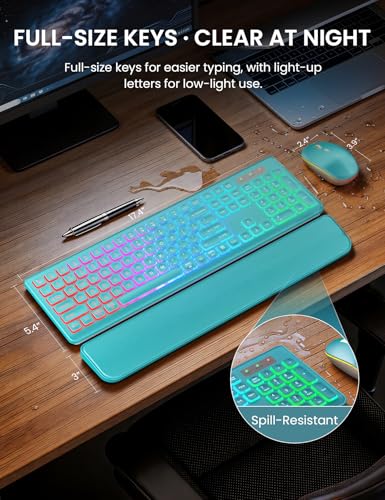 Wireless Keyboard and Mouse Combo, RGB Backlit, Rechargeable & Light Up Letters, Full-Size, Soft Typing, Sleep Mode, 2.4GHz Quiet Keyboard Set for Mac, Windows, Laptop, PC, Trueque KM42Pro | Light Up Letters, Full-Size, Soft Typing, Sleep Mode, 2.4GHz Qui