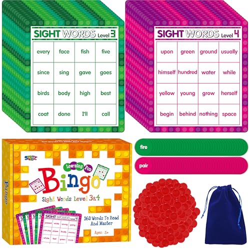 SpriteGru Sight Word Bingo Game, 160 Sight Words Learn to Read Level 3 & Level 4 Bingo Board Game Dolch's & Fry's Words Lists for Kindergarten and Preschool Kids 4-8, Perfect for Classroom & At Home - style: 25 Pcs Sight Word Bingo Game Level 3-4