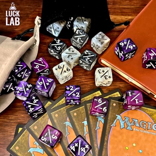 Luck Lab MTG Magic Life Counter Dice, 48 PCS - Compatible w/Magic Card Game Accessories, CCG Creature Stats w/ 2 Dice Bags (Purple Pearl, Purple Swirl, White Pearl, Black Pearl) - color: Purple Pearl, Purple Swirl, White Pearl, Black Pearl